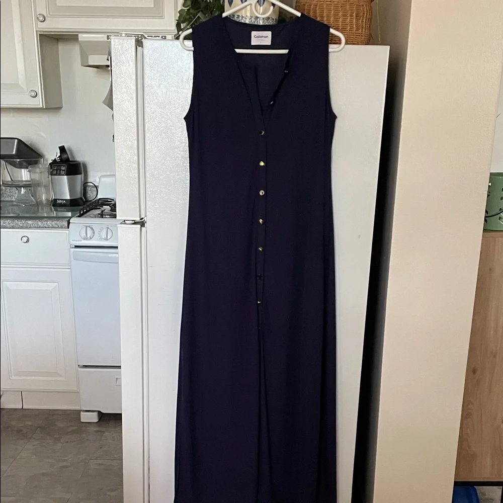 Callahan‎ Knitwear Large Lined Naxy Blue Maxi Dress Side Slits